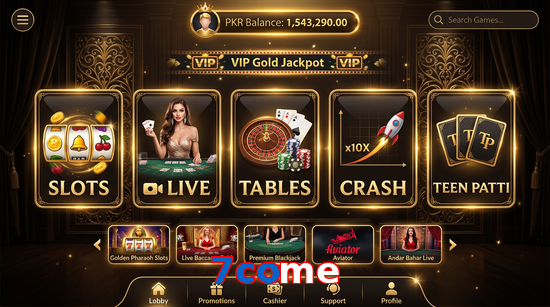 Main screen of 7Come casino page for PK players